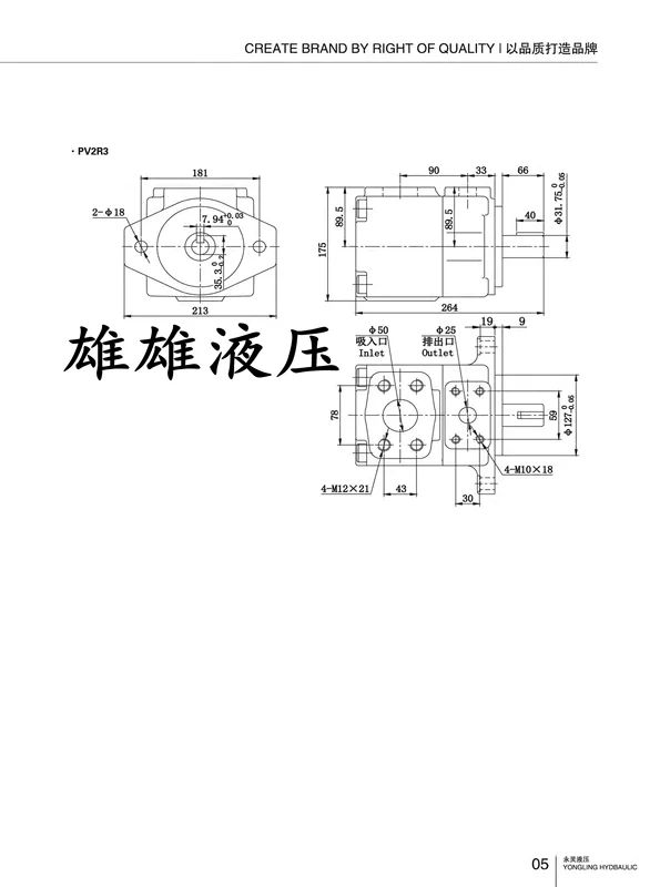 Bơm thủy lực YLC/Yongling PV2R2-41F1 47 53 59 65 70 79 85 RAF1 bơm dầu cánh gạt bơm cánh gạt đơn bơm thủy lực bánh răng mini