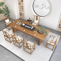 3 meters 8 solid wood large board tea table Hotel office reception tea table New Chinese Zen tea table and chair combination set