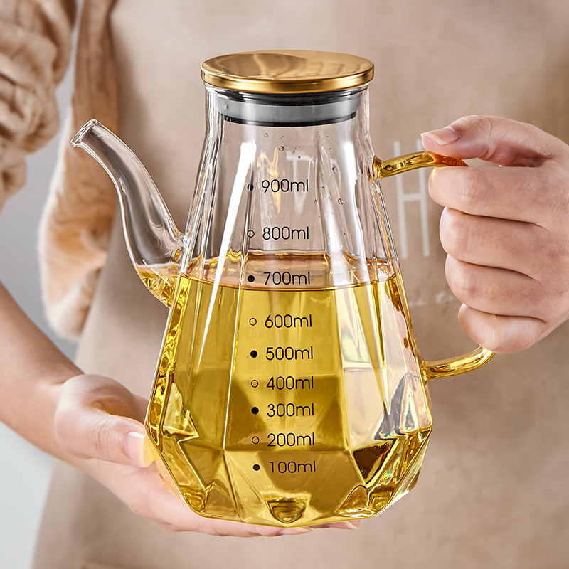 Yagang オイルポット 大容量 醤油ボトル キッチン オイル不要 ガラス オイルタンク 家庭用 酢ポット 食品グレード 濃厚容器