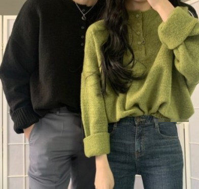 同一屋簷下吳嘉雯同款綠色毛衣李行情侶圓領針織衫百搭長袖毛線衫