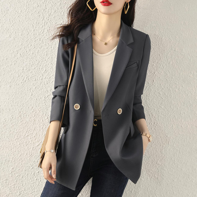 Advanced Senses Grey Small Suit Jacket Woman Spring Autumn 2022 New Korean Version Fashion Temperament Casual West Suit Blouse Winter