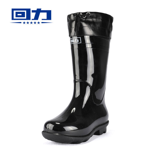 Pull-back rain boots men's water shoes rain boots men's waterproof high-tube mid-tube warm plus velvet cover plastic overshoes ເກີບຢາງພາລາ