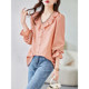 Pink V-neck tencel shirt women's spring and autumn 2023 new European goods loose foreign style small shirt design niche top