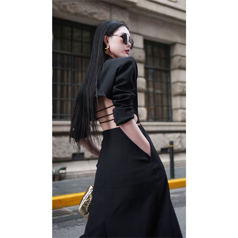 2026 Spring New Style Powerful Long Dress Women's Black Backless Irregular Slit Suit Dress Women's Summer