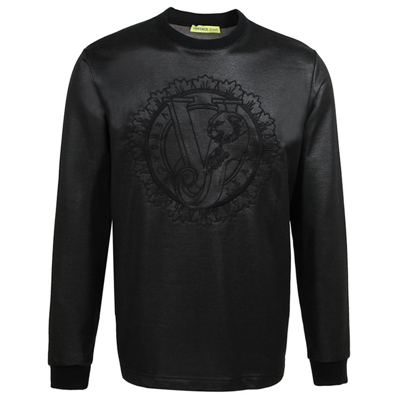 Versace Versace Versace nam Đen thêu Logo Long Sleeve T 桖 Veiwear B7GOB7F 713.710 899.