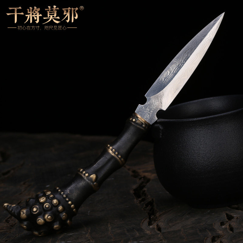 Dry will Mo evil dragon spring Zhou Songqing handmade hundred refining pattern steel tea needle tea knife Pu'er tea ceremony with unopened blade