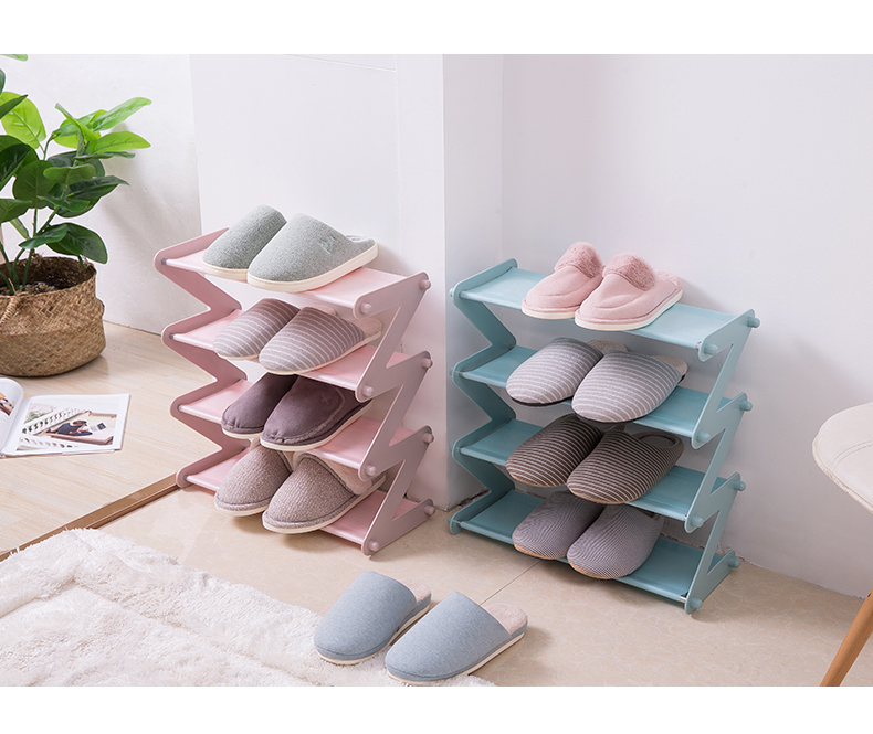 Mô hình vụ nổ màu xanh nhạt bốn lớp thép không gỉ đơn giản nhiều lớp vải bọc giày giá giày hình chữ Z chống bụi lắp ráp vải tủ giày nhỏ - Kệ kệ sách
