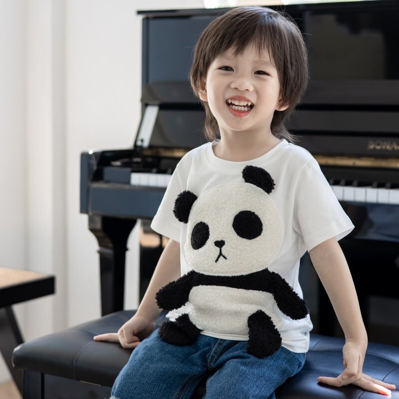 Cute Cartoon 3D Panda Clothes Parent-Child Matching T-Shirt Short-Sleeved Children's Boys' and Girls' Baby Tops for Summer