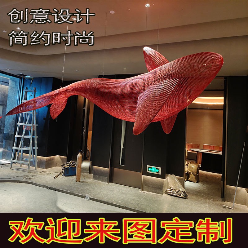 Stainless Steel Whale Sculpture Large Hollow Dolphin Mesh Woven Marine Animal Hanging Animal Decoration Ornament