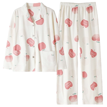 High-end pajamas for women pure cotton spring autumn and summer 2022 new long-sleeved apple sweet plus size home wear set