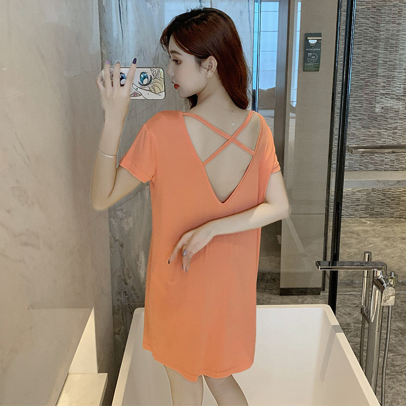 Mùa hè đồ ngủ womens bông Hàn Quốc phiên bản của chiếc váy ngủ sexy lady backless ngọt nhà quần áo màu tinh khiết mùa hè ngắn tay mỏng.