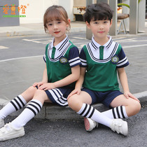 Childrens summer class clothes Cotton kindergarten garden clothes Summer clothes short-sleeved primary school students British style school uniform set performance clothes
