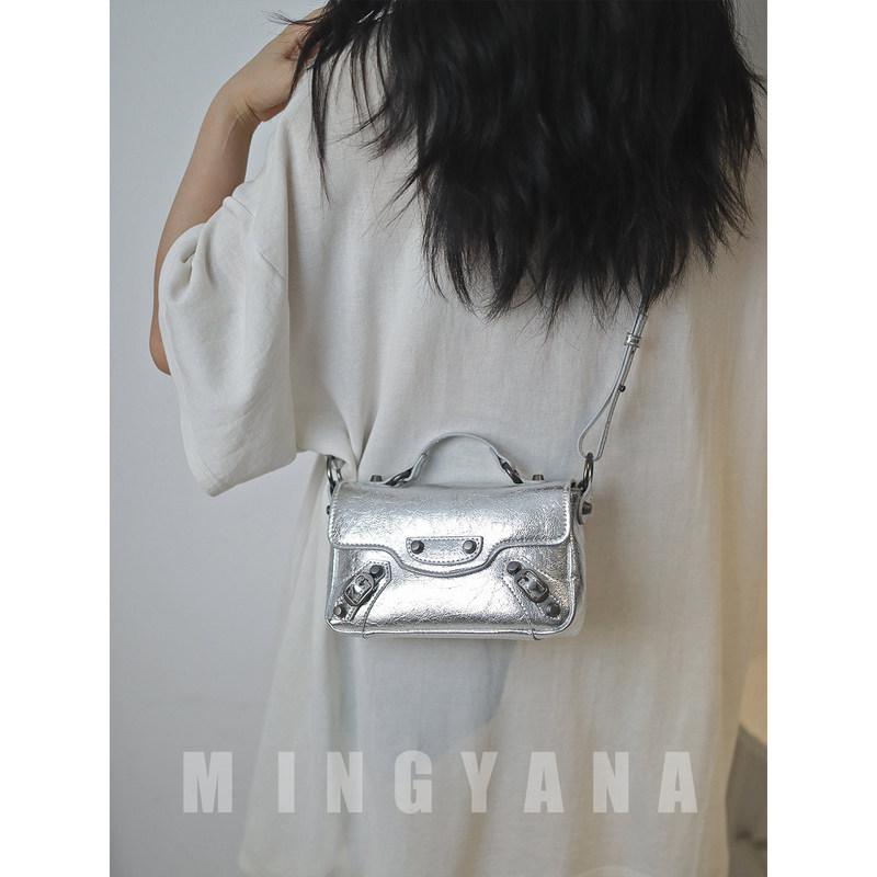 Silver Motorcycle-Style Bag for Women, 2026 New Model, Summer Studded Luxury Niche High-End Crossbody Handbag