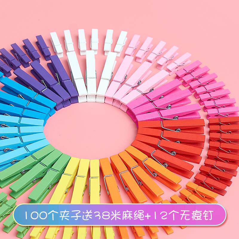 Wood clips convenience adhesive clips Colour photo clip Clothespin Photo rope clip Hanging Hemp Rope Large Wooden Series