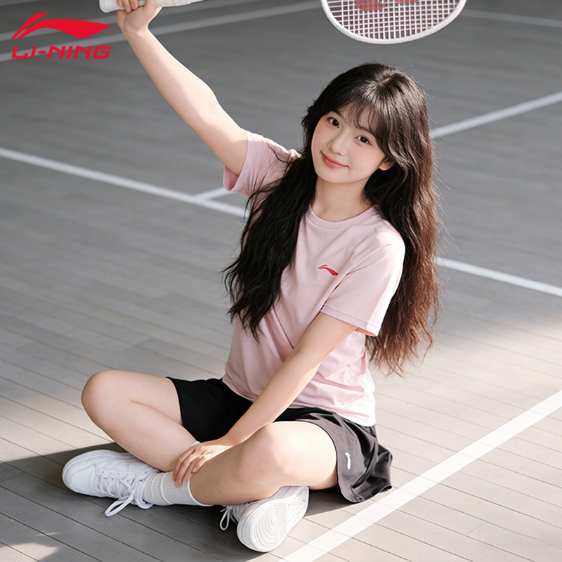 Li-Ning Badminton Clothing for Women 2026 New Style Super Pretty Pink Quick-Drying Round Neck Top Quick-Drying Sportswear Set