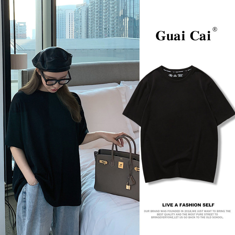 chic Harajuku Hong Kong flavor black cotton short-sleeved t-shirt women 2022 new summer simple wild loose half-sleeved women