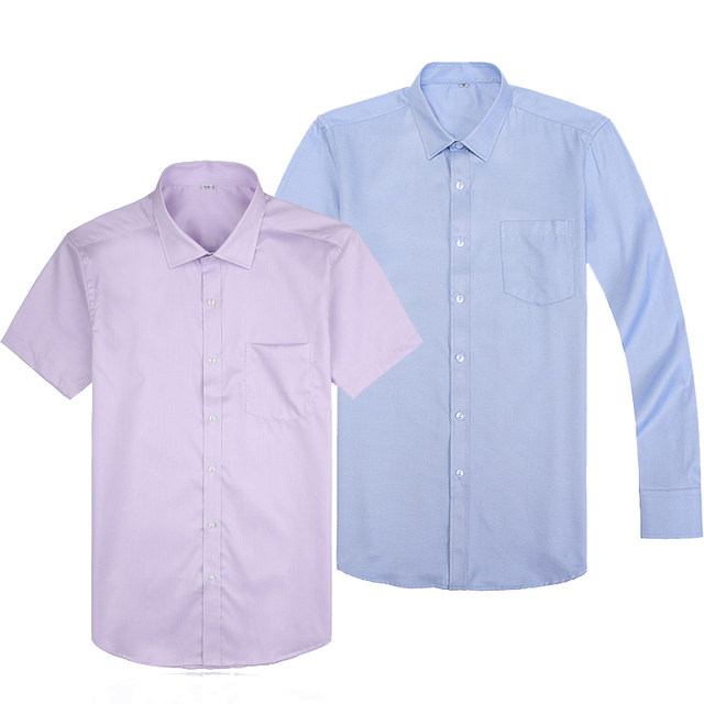 Summer Farm Clothes Bank of China Men's Shirt Purple Pink Long Short Sleeve Shirt Work Clothes Work Clothes Uniform