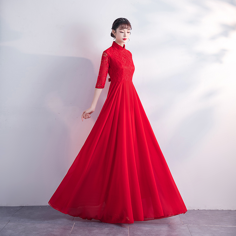 Chorus Performance Clothing, Women's Long Skirt, Adult Choir Poetry Recitation Performance Clothing, Host Solo Red Song Dress