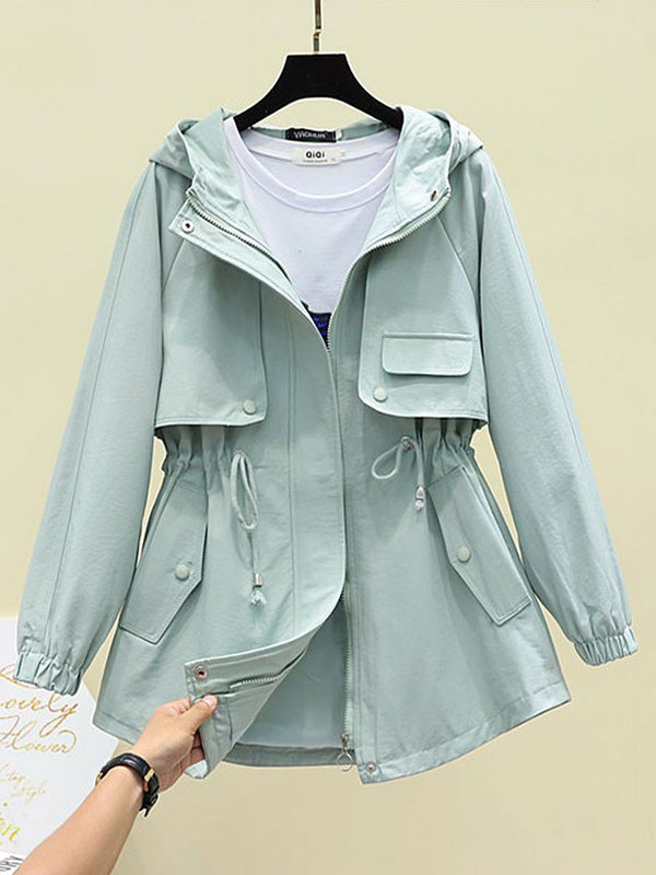 Windbreaker for Petite Women, 2026 Autumn New Style, Mid-Length High-End Casual Jacket with Large Pockets and Hood, Workwear Coat