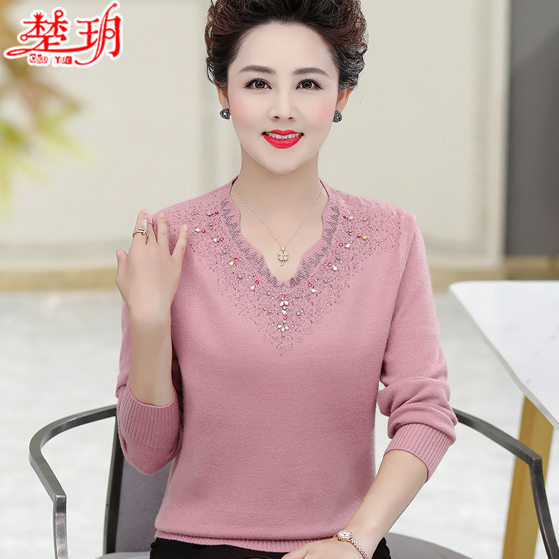 New mom autummy sweaters 50 years old, elderly women's undershirt foreign pie clothes broadside knit undershirt