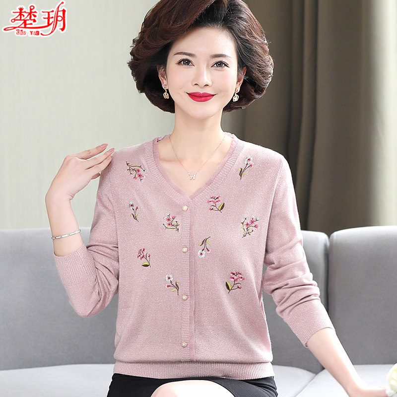 2021 new moms dress Spring and Autumn Ocean Knitted Sweatshirt Long Sleeve Blouse for older ladies T-shirt T-shirt slim fit