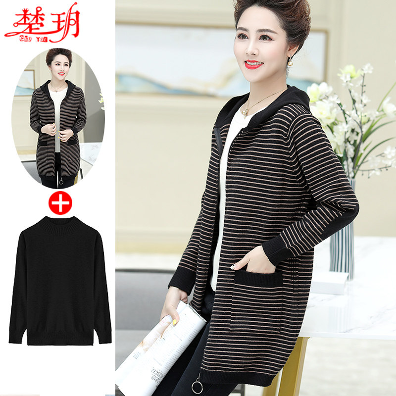 Mother Loaded Spring Autumn Jacket Mid-Length Version Foreign Pie 2020 New Outfitting Middle Aged Sweater Female Spring Cardiovert Jacket Blouse