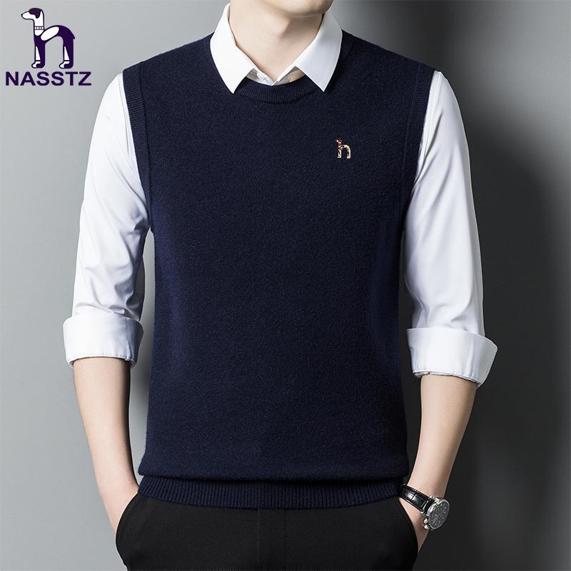 Ole Genuine Men's 100% Pure Wool Vest Round Neck Thickened Sleeveless Vest Knitted Sweater Men's Sweater
