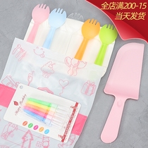 Birthday Cake Cutlery Fork Spoon Suit Plastic Disposable Cake Knife Fork Dish Baking Suit Knife Fork Tray