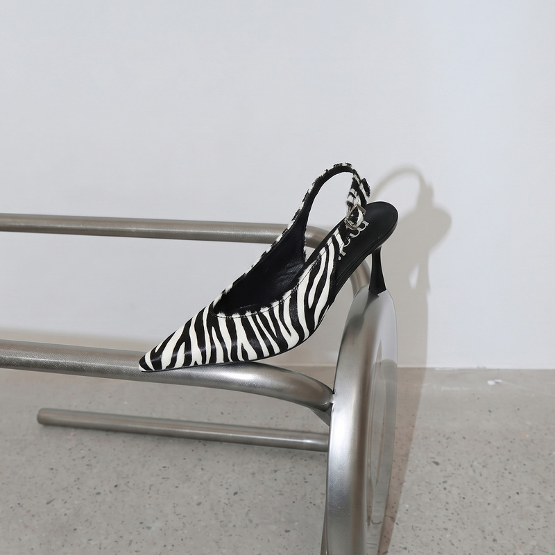 Maltelle Original Niche Design Zebra Pattern French Pointed-Toe High Heels Women's New Horsehair Backless Shoes Summer