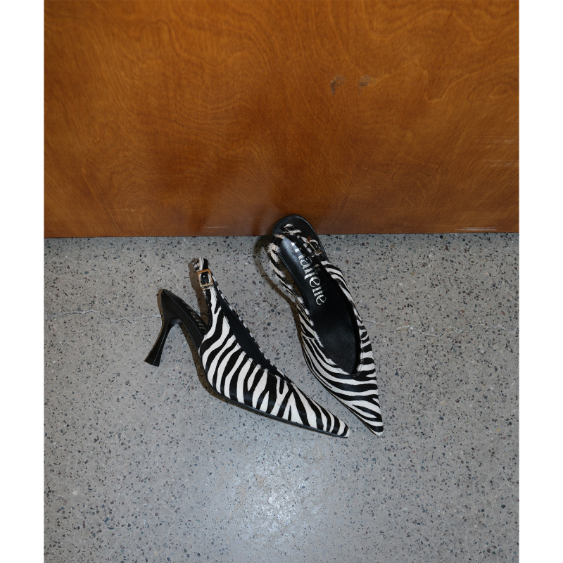 Maltelle Original Design Horsehair Pointed Toe High Heels Women's Stiletto Heels That Are Not Tiring for the Feet Summer New Zebra Pattern Sandals