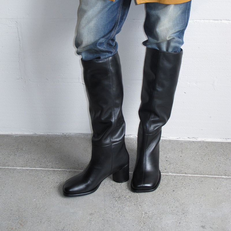 Maltelle Original First-Layer Cowhide Square-Toe Over-The-Knee Boots, Retro Chunky Heel High-Heeled Black Slouch Boots Maltelle Original First-Layer Cowhide Square-Toe Over-The-Knee Boots, Retro Chunky Heel High-Heeled Black Slouch Boots