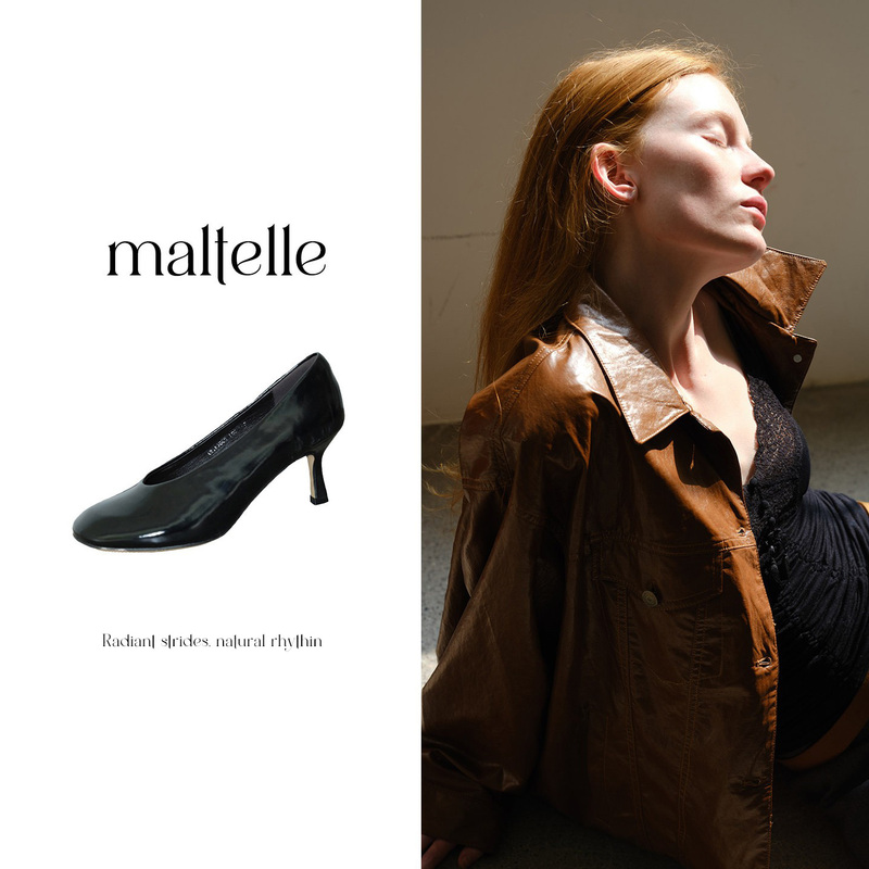 Jin Jing's Same Style Maltelle Original Sheepskin Round-Toe Shallow Single Shoes, Autumn French Vintage Black High Heels for Women