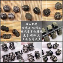 Natural silver obsidian lion awakening bow cat claw turtle shell fox DIY crystal jewelry accessories material spacer beads