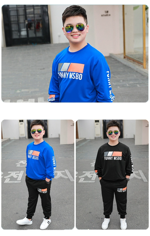 Big Fat boy suit áo len nam mùa xuân và thu đông rộng rãi size cộng thêm chất béo để tăng big boy thể thao tay dài hai mảnh suit - Phù hợp với trẻ em