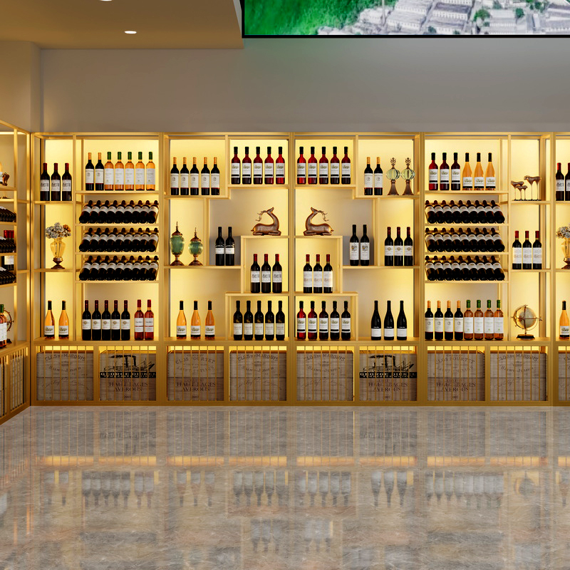 Winery wine cellar floor-to-ceiling wine cabinet against the wall European wine display stand custom iron display red wine display stand commercial