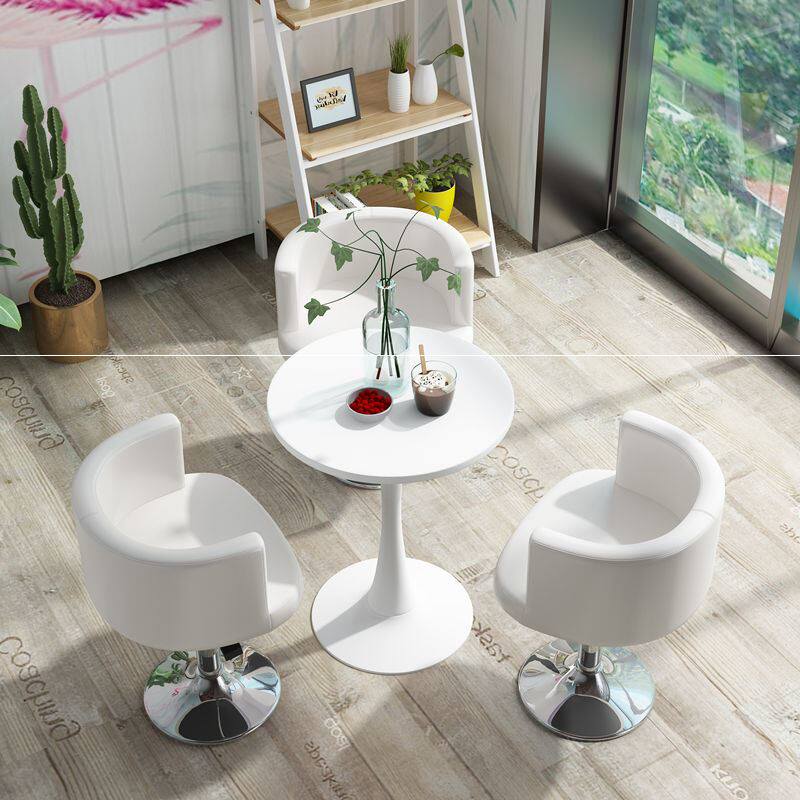 New one red round PU leather chair dining talks milk tea shop small eating shop reception minimalist portfolio talks table and chairs-Taobao