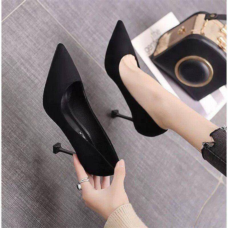 2019 spring new Korean version pointed high heels women's stiletto net red black all-match professional single shoes girls shoes
