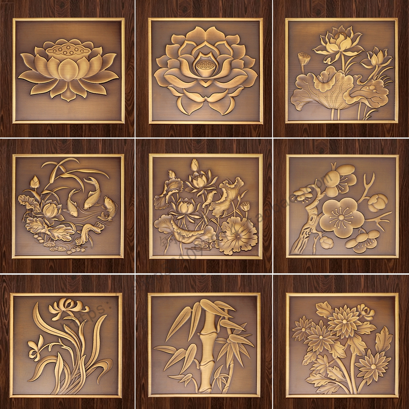 New Chinese-Style Brass Background Wall Entrance Wooden Door Decorative Copper Fittings Antique Building Door and Window Copper Relief Stickers