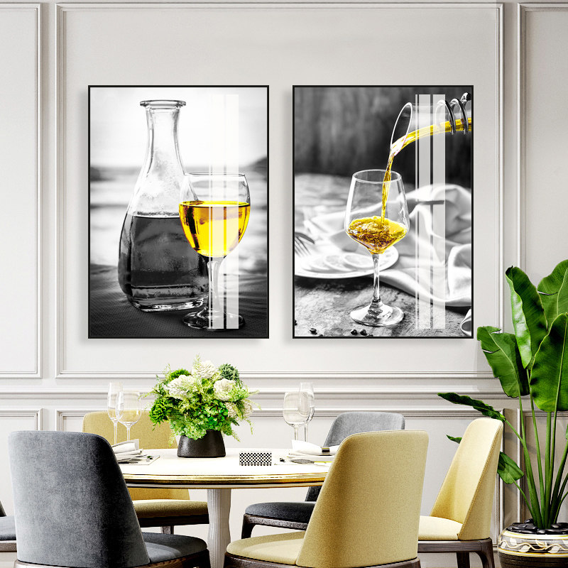 Light luxury dining room decoration painting modern minimalist crystal porcelain dining room hanging painting triptych wine glass wall combination mural wall painting