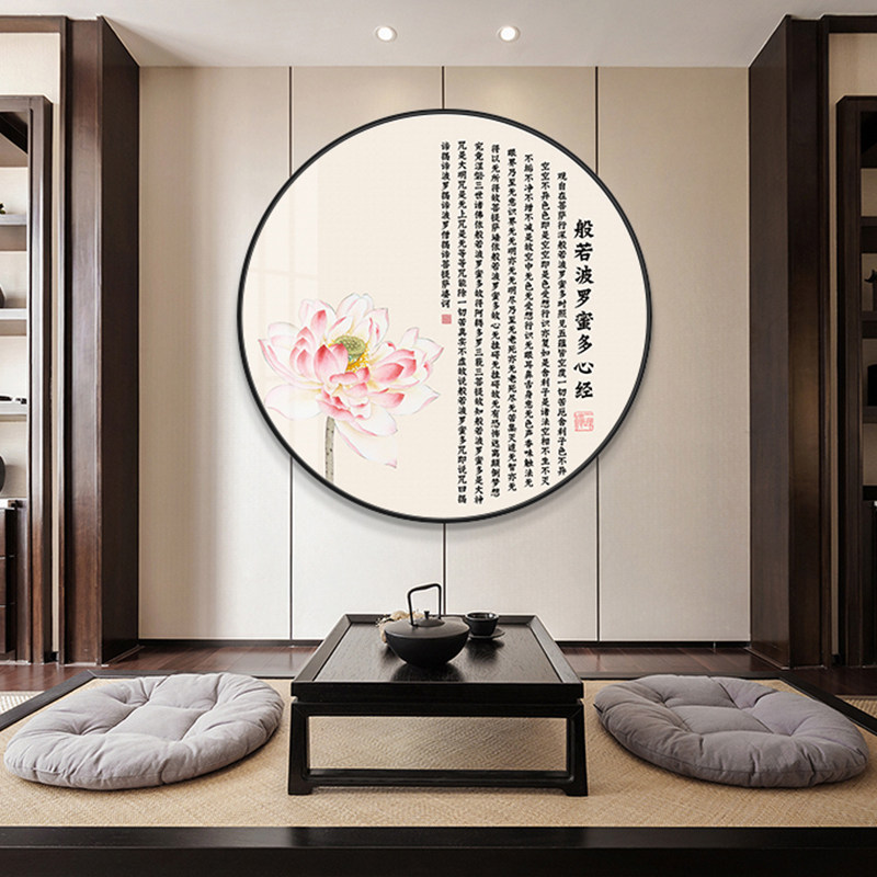 Light luxury crystal porcelain porch decoration painting new Chinese-style living room painting round hanging painting dining room wall painting entry into the door background wall
