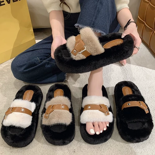 Ремень, пряжка, тапочки, небольшая дизайнерская обувь на платформе для офиса, осенний, тренд сезона