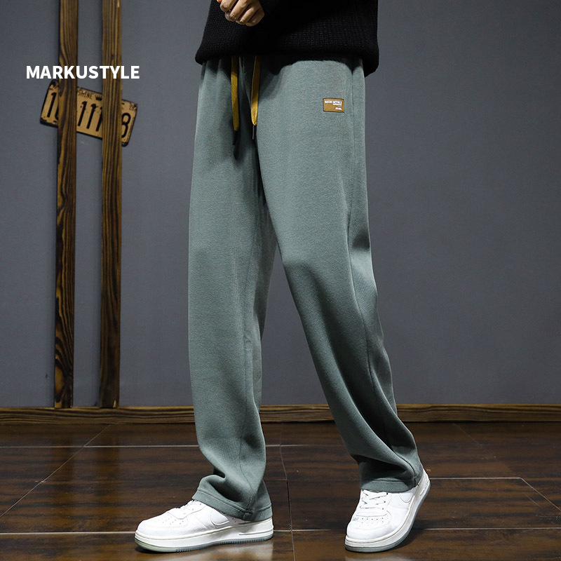 Markustyle Loose Straight Casual Pants Men's Trendy Autumn and Winter Fleece-Lined Thickened Sweatpants Long Trousers Men