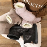 Кожаные короткие сапоги, флисовые удерживающие тепло туфли, из натуральной кожи