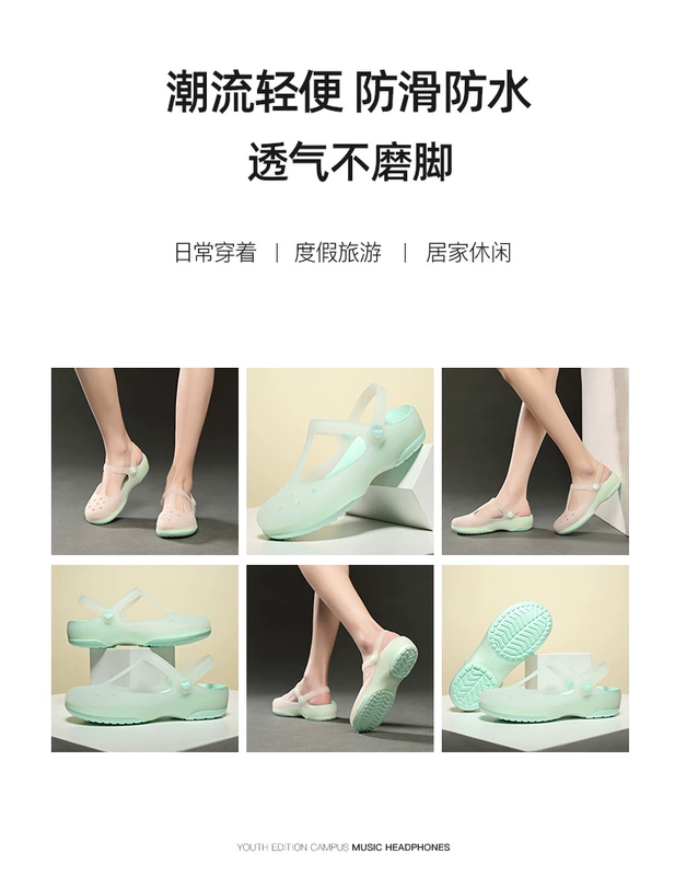 Giày Croc Mới Nữ Mới Đi Biển Mùa Hè Giày Dép Thời Trang Áo Khoác Ngoài Y Tá Dép Dép Bao Đầu Chống Trơn Trượt Bán Trơn Hợp Thời Trang dép quai hậu nam đế cao