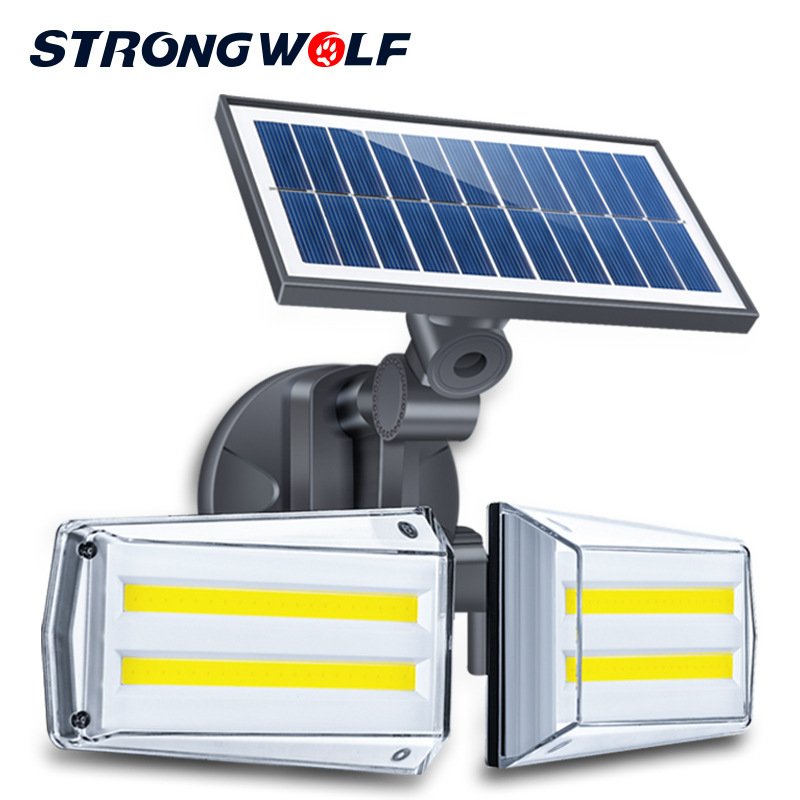 New solar wall lamp microwave human body induction double-head rotatable household courtyard waterproof solar street lamp