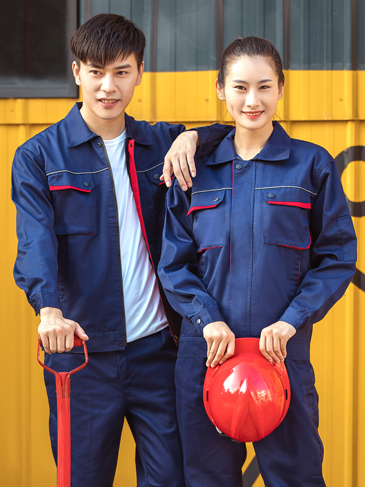Spring and autumn long-sleeved overalls suit factory workshop custom printed logo auto repair workers wear-resistant labor insurance clothing tooling