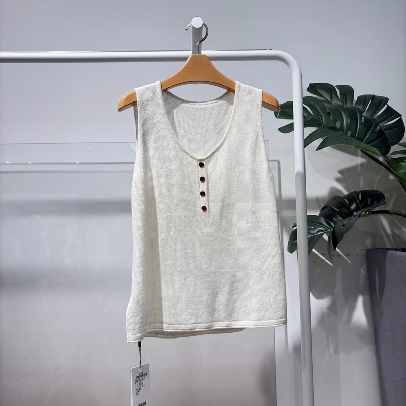 Mm Mai Mai 2026 Summer New Style Lyocell Cotton White Casual Sleeveless Knitted Vest Women's Top 5H4331701