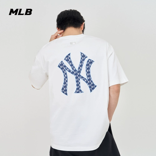 MLB, ретро хлопковая летняя футболка подходит для мужчин и женщин для влюбленных для отдыха, с печатью вашего логотипа