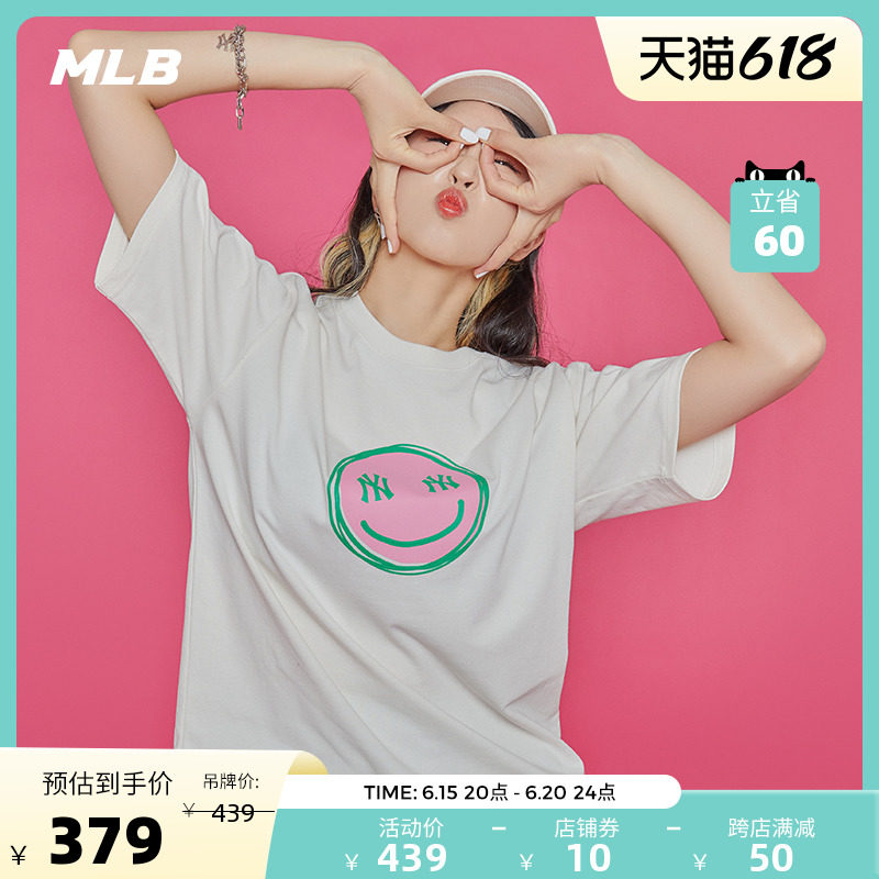 MLB Official male and female smiling face printed T-shirt lovers short sleeve loose sports casual 22 spring and summer new TSL90