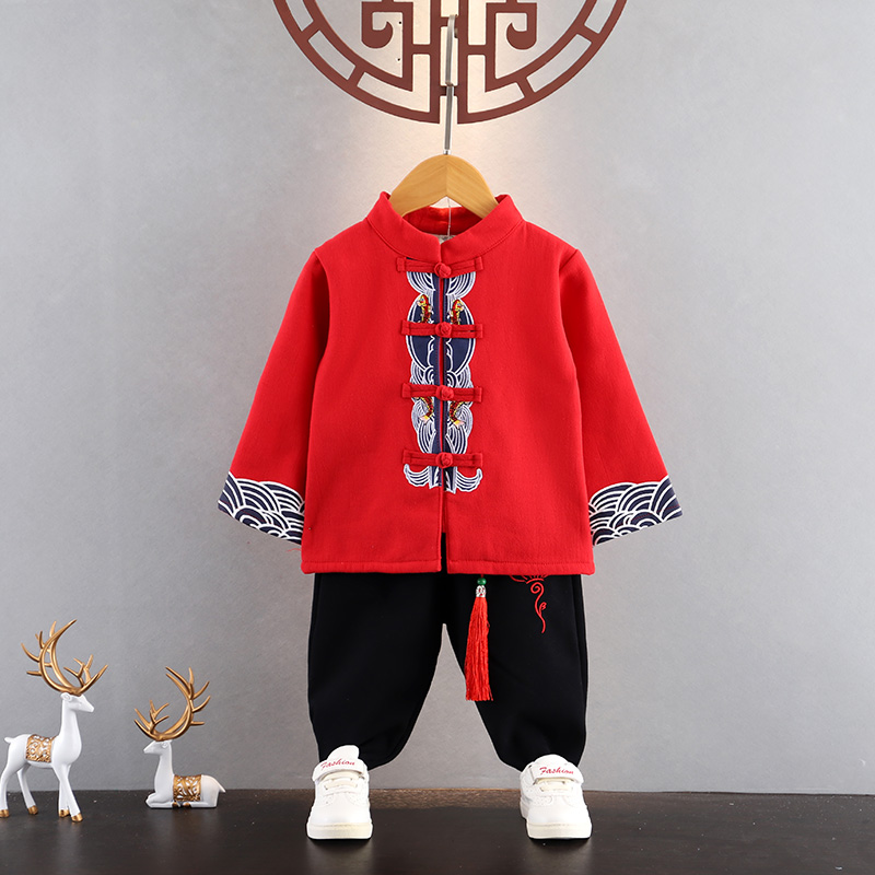 Children Tang Costume China China Wind Autumn Winter Ancient Clothes Boy Plus Suede Baiyenu Baby's Birthday Dress for Chinese New Year festive clothes